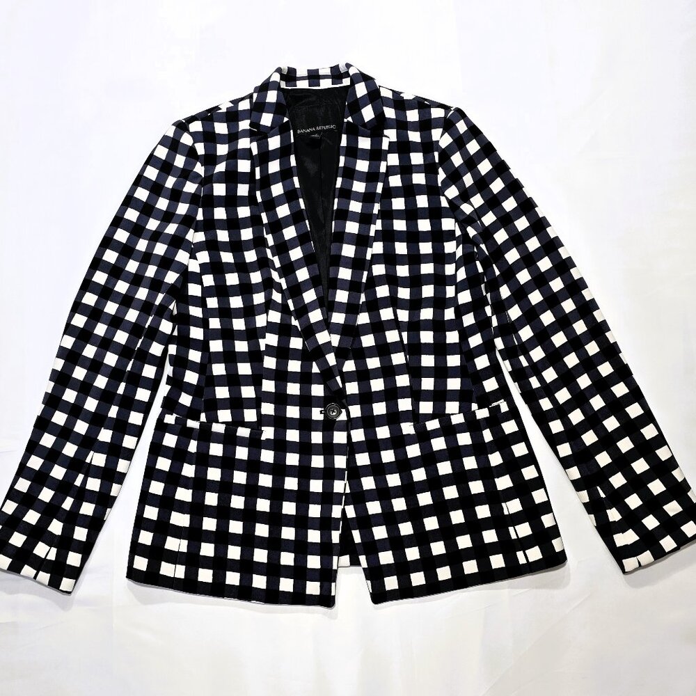 Banana Republic Women’s Gingham Blazer Size 4 Check Print Jacket Work Casual